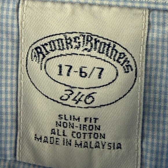 Brooks Brothers Slim Non-Iron 17 6/7 Cotton Blue Check Button Up Shirt Mens - Picture 10 of 16